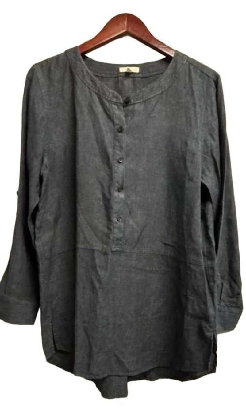 Eileen Fisher Washed Organic Linen Delave Mandarin Collar Long Sleeve Tunic Shir